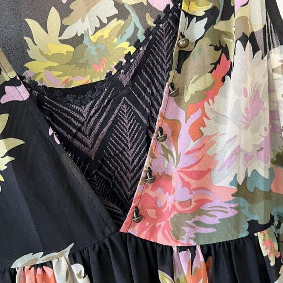 Anthropologie Maeve Violetta Black Floral Babydoll Swing Dress - Picture 7 of 10